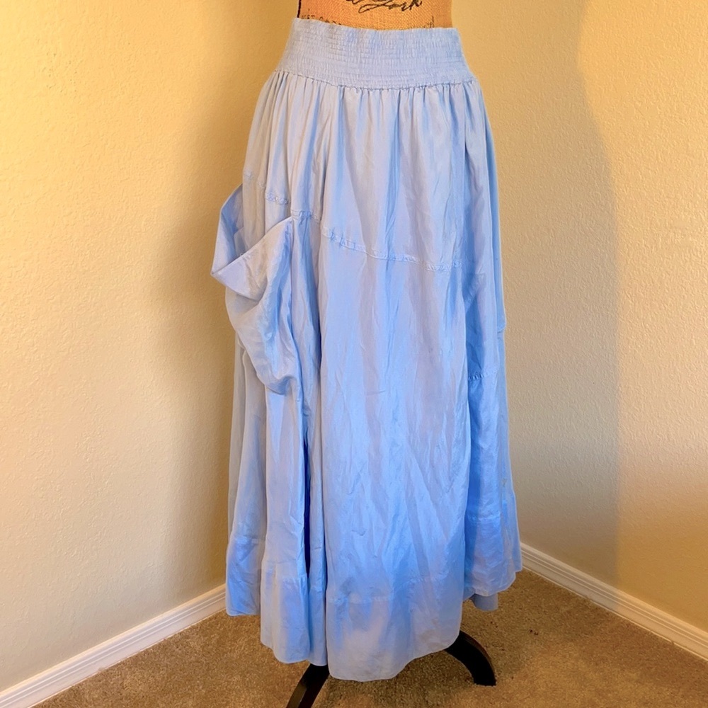 Donna Karan Vintage DKNY Pure 100% Silk Sky Blue Wrap Skirt - Picture 3 of 17